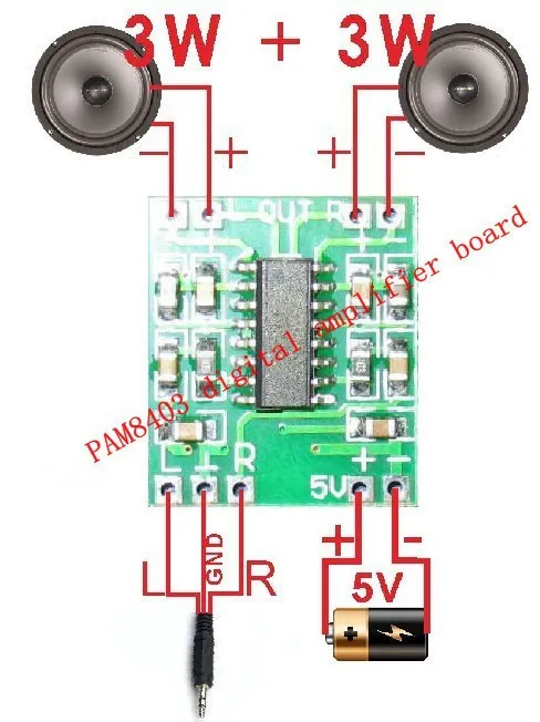 1 шт. PAM8403 модуль цифровой усилитель мощности плата 2*3 Вт Высокое 2,5~ 5 В USB мощность миниатюрный Класс D усилитель мощности плата