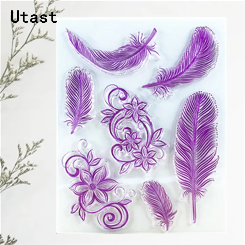 Прозрачные силиконовые штампы с розовыми перьями и цветами/прозрачные резиновые
