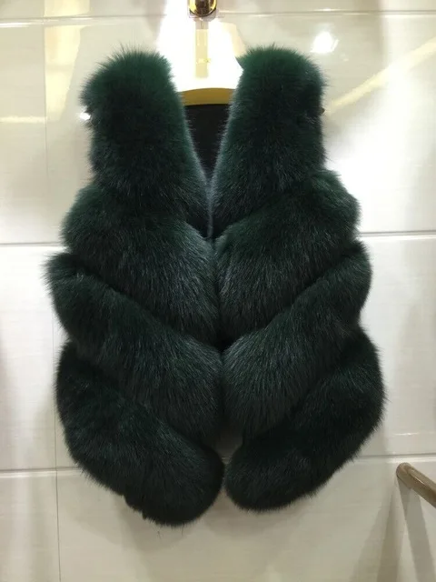 Dark green Жилет из натурального меха женская зимняя модная жилетка женские жилеты из натурального Лисьего меха наивысшего качества женская одежда жилет уличная - Цвет: Dark green