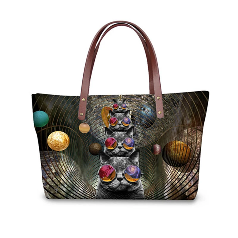 

Крутые женские сумки с черным котом, вместительные сумки через плечо для женщин, женская сумка для покупок от известного бренда