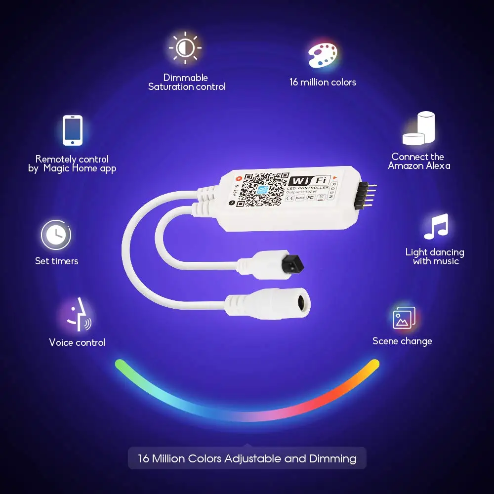 5M SMD5050 IP68 Wi-Fi Светодиодные ленты для аквариума аквариумная лампа, получившая сертификат Европейского светильник один Цвет RGB гибкая ленточная управления Светодиодный по телефону Alexa