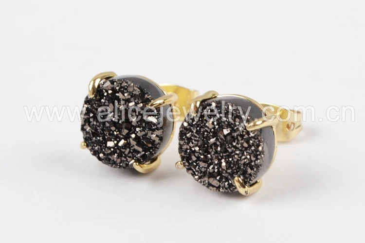 Black Color BOROSA 5 пар, Новое поступление, золотые радужные друзы, серьги-гвоздики для женщин, модные золотые смешанные серьги-гвоздики, ювелирные изделия ZG0250 - Окраска металла: Black Color