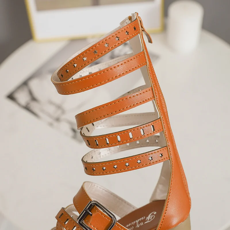 

2019 Summer New Hollow Girl Roman Sandals Open Toe Tide Models Sandals Non-slip High-top Girls Sandals Kids Gladiator Sandals