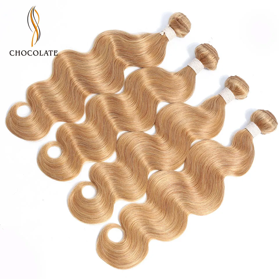 Шоколадные 4 пучка цвет 27 медовый блонд бразильские волнистые волосы плетение