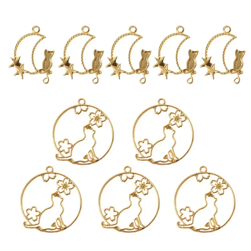 5 шт. кошка на Луне пустой кулон УФ Смола кадр открытые обрамление установка для