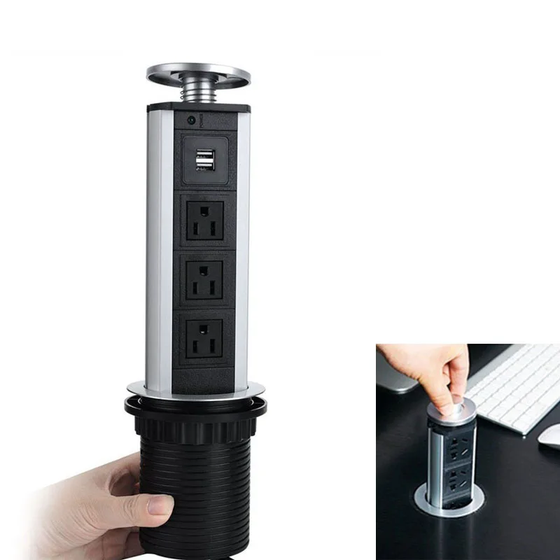 Электрическая 3 штепсельная розетка 2 USB розетка для кухонного стола, выдвижная Выдвижная розетка для прилавка стола, офиса, дома, ALI88