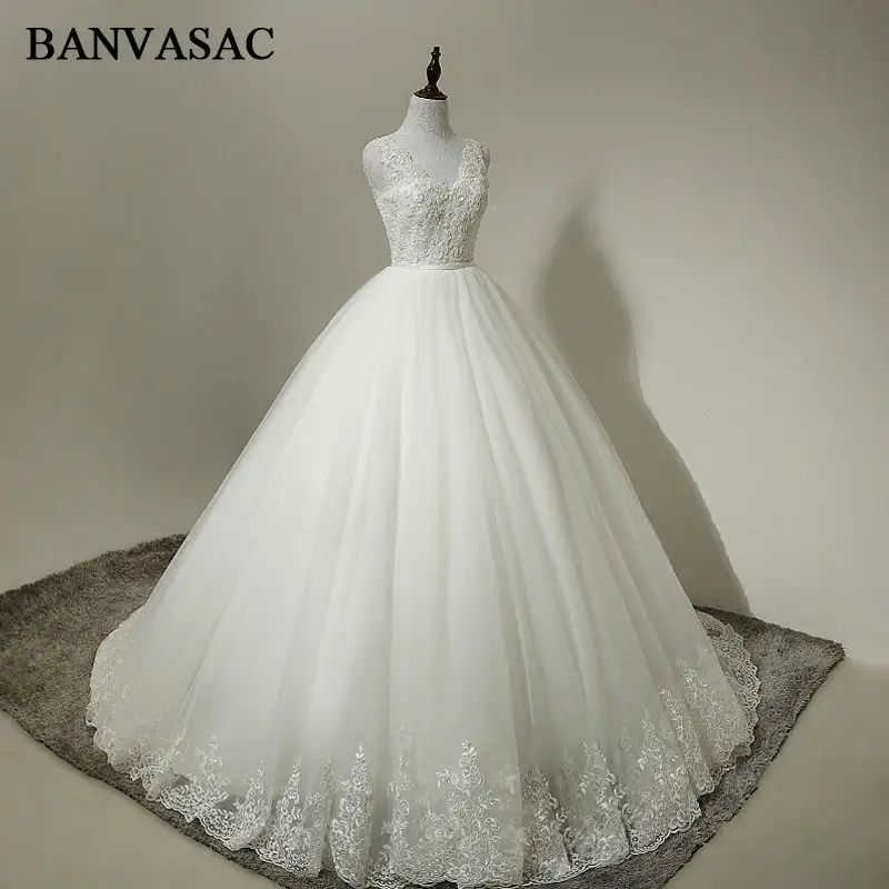 BANVASAC 2017 новые кружевные аппликации с V образным вырезом Свадебные платья без
