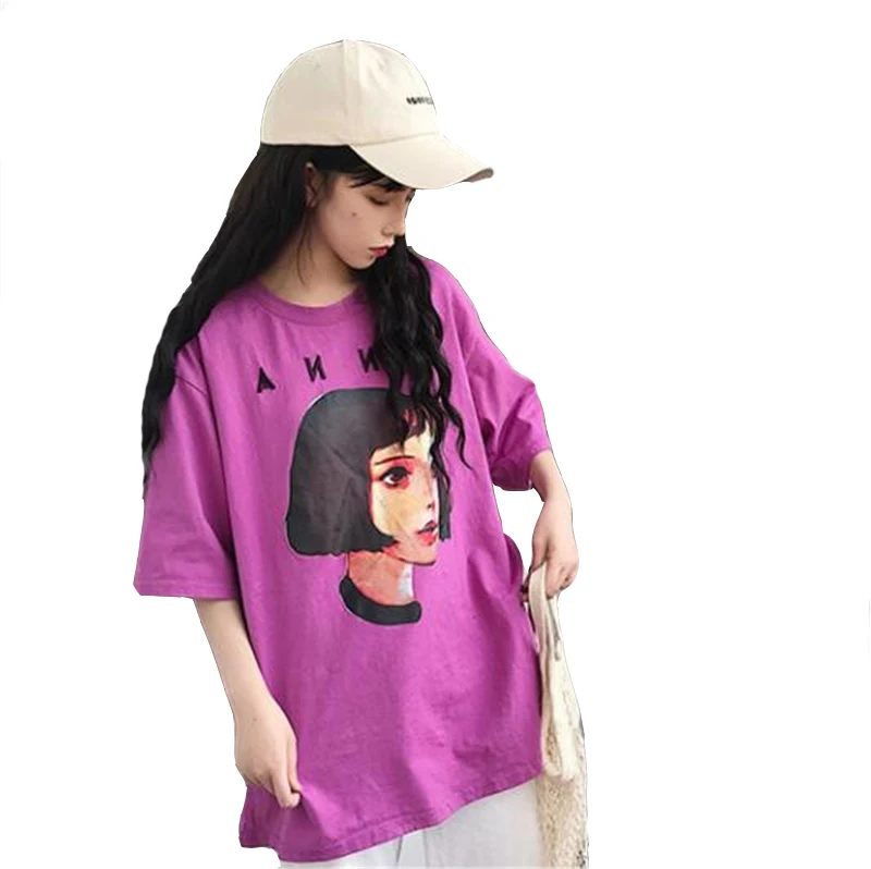 Летняя женская футболка с коротким рукавом 2019 новая свободная из Гонконга |