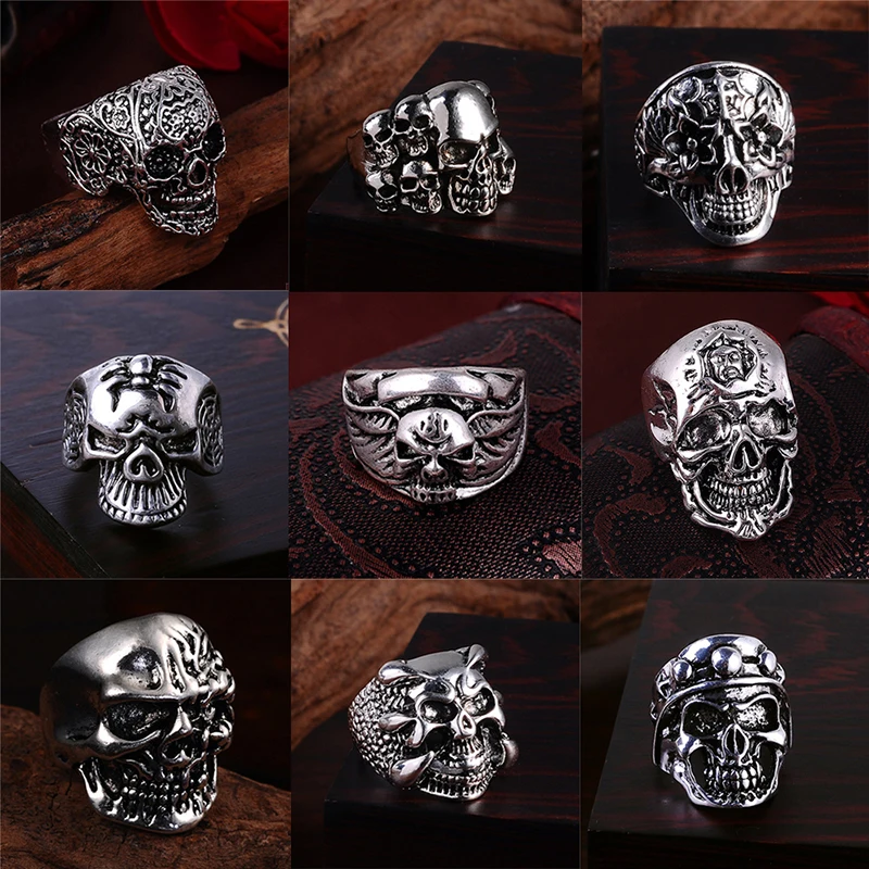 2018 панк винтажное Трендовое мужское кольцо готическое байкерское с черепом и