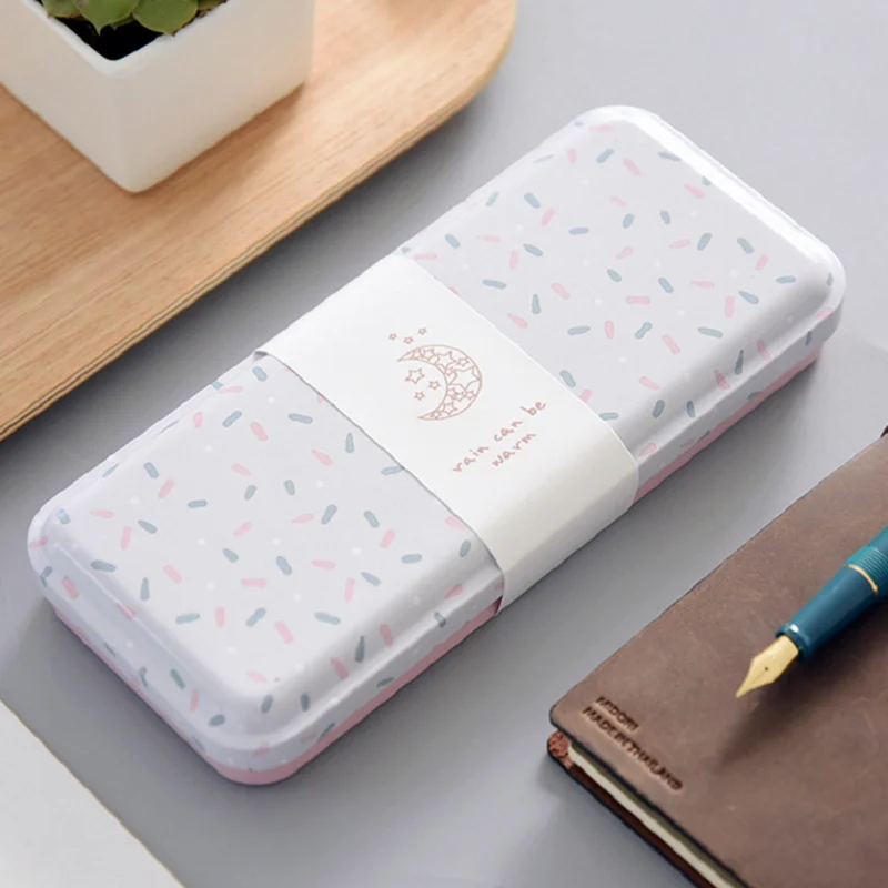 Жестяная коробка карандашей для школьниц большой пенал Kawaii Канцелярские Утюг