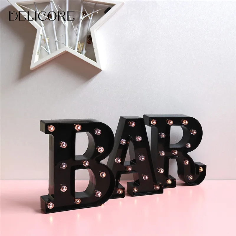 DELICORE Новый светодио дный лампы Night Light детей шатер черный письмо бар свет Винтаж