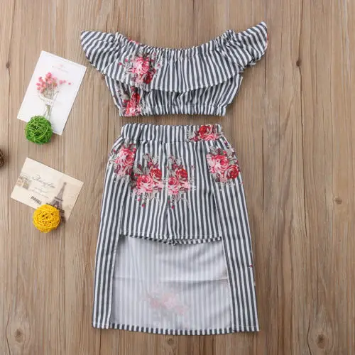 2018 новые брендовые летние модные комплекты для маленьких девочек полосатая
