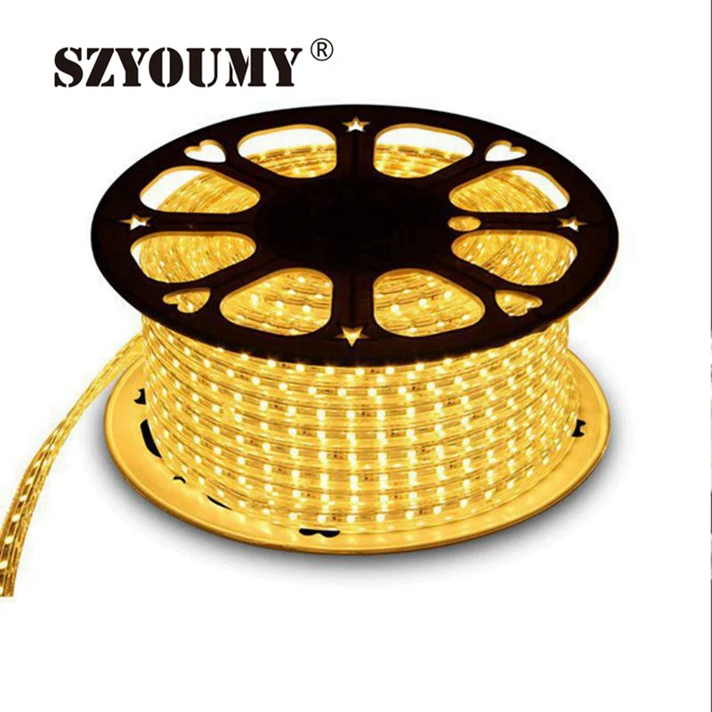 SZYOUMY Водонепроницаемая SMD5050 Светодиодная лента AC220V гибкая светодиодная лента 60 светодиодов/метр наружное садовое освещение с европейской вилкой 1 м 5 м 10 м - Испускаемый цвет: Тёплый белый