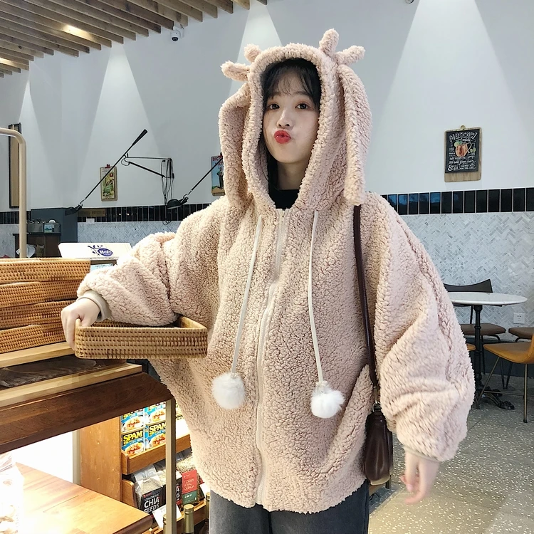 

Harajuku Style Lolita Batwing Sleeve Hoodie Autumn Winter Warm Kawaii Girl Costume With Bunny Ears Zipper Tops Anime Hoodies new