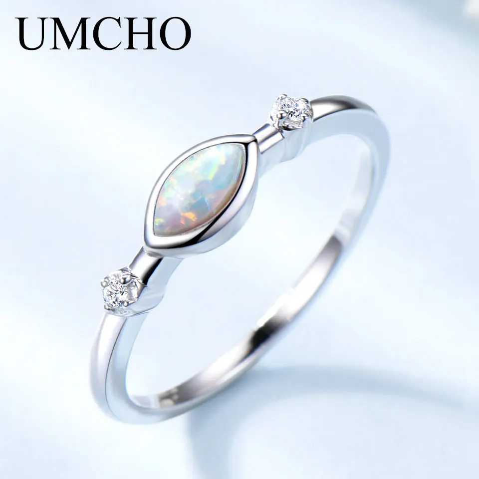 

UMCHO White Fire Opal Rings for Women Solid 925 Sterling Silver Gemstone Romantic Engagement Promise Ring Vintage Fine Jewelry