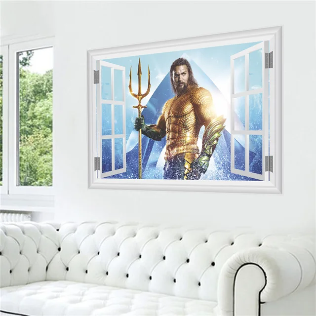 % Аквамен 3D наклейки на стену окна гостиной домашние украшения DC comics 3d Артур Карри