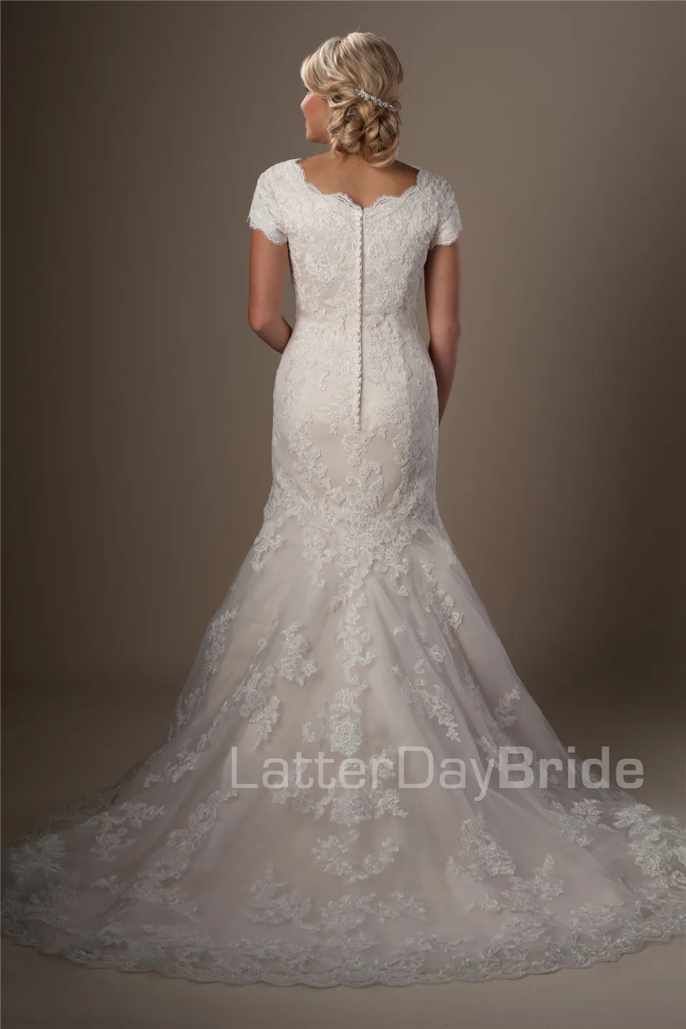 2019 силуэт Русалка скромная Свадебные платья с коротким рукавом кружевные