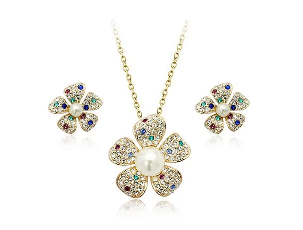 

Золотой цвет имитация жемчуга цветок кулон набор украшений для женщин