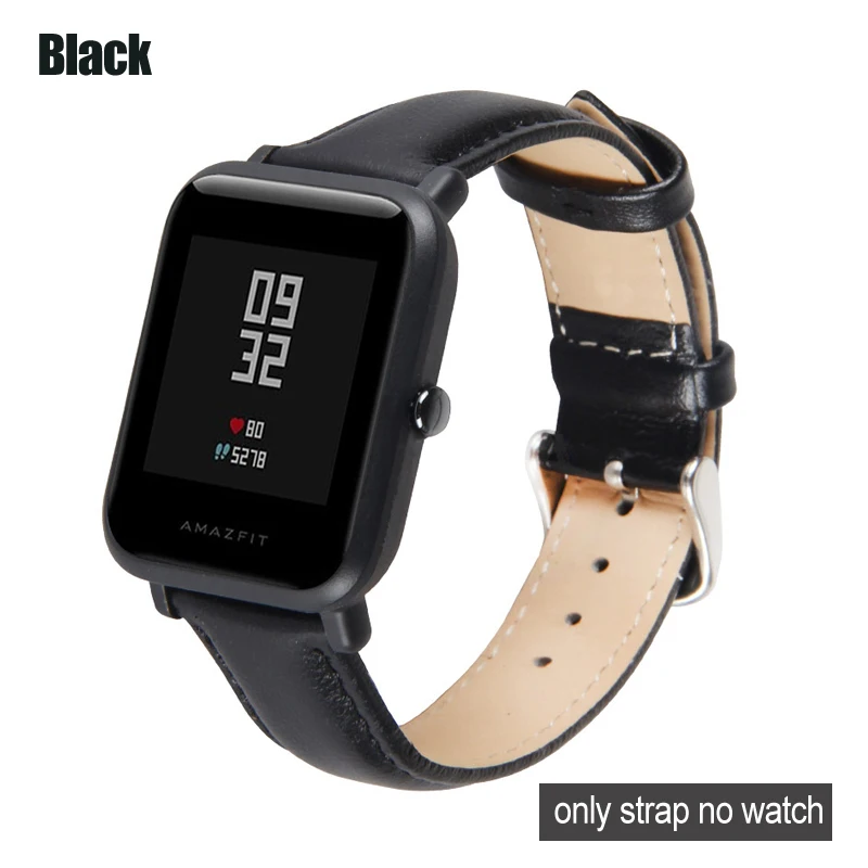 Сменный кожаный ремешок Amazfit 20 мм для Xiaomi Huami Amazfit Youth, ремешок на запястье Amazfit Bit, Молодежные Смарт-часы, браслет - Цвет: black