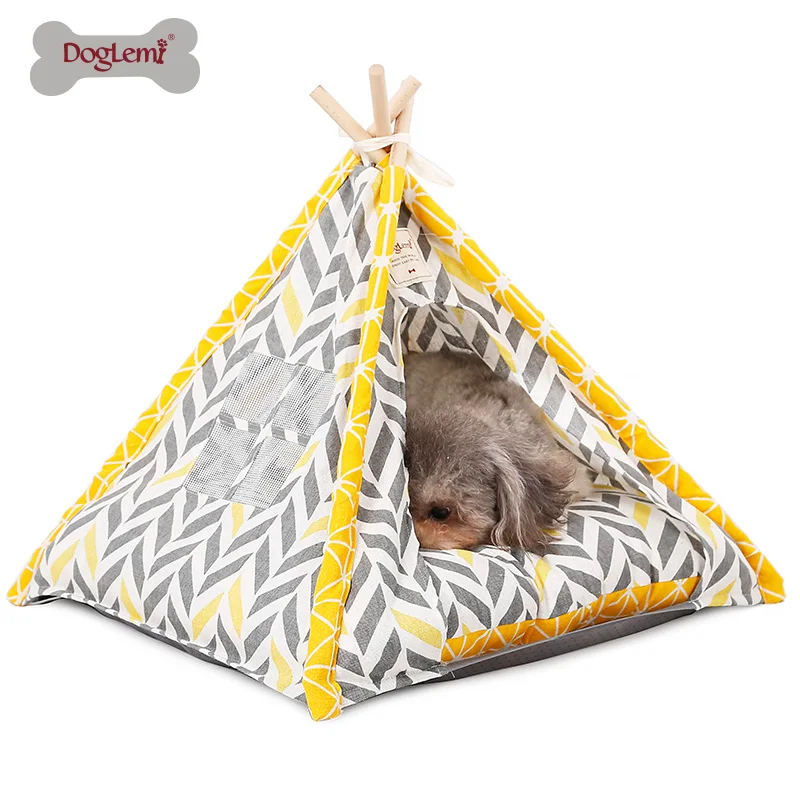 DogLemi 2020 New Pet Teepee Tent Foldable Wood Linen Cave Bed Dog Cat Tipi House Indian Tents | Дом и сад