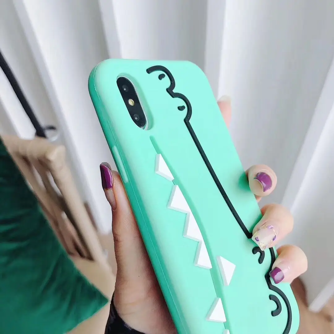 Чехол на заднюю панель с изображением улыбающегося крокодила для iPhone X Xs Max XR 7 8 Plus