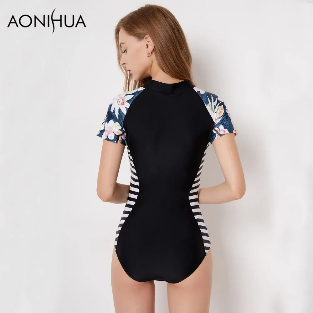 Черный купальник AONIHUA 2018 облегающие полосатые цельные купальные костюмы женская