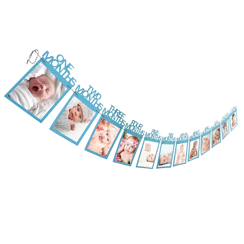 Babyshower 12 месяцы фоторамка баннер для первого дня рождения украшения ребенка
