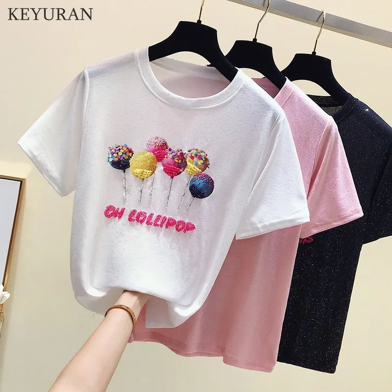 Kawaii Футболка женская футболка летний топ Корейская свободная хлопковая Женские