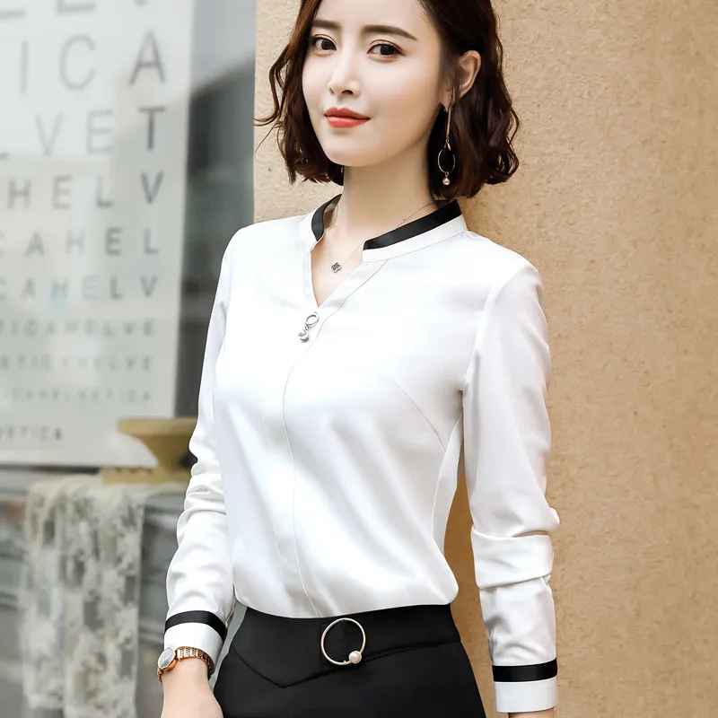 Новая Темпераментная Женская рубашка с v образным вырезом и длинным рукавом