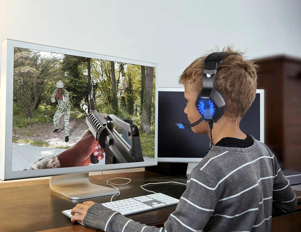Arvicka светодиодный Игровые наушники стерео PS4 игровой гарнитуры за ухо с микрофоном наушники для портативных компьютеров Gamer