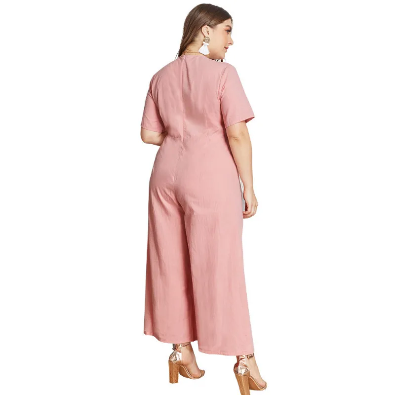 Женские комбинезоны большого размера однотонные розовые длинные Комбинезоны с