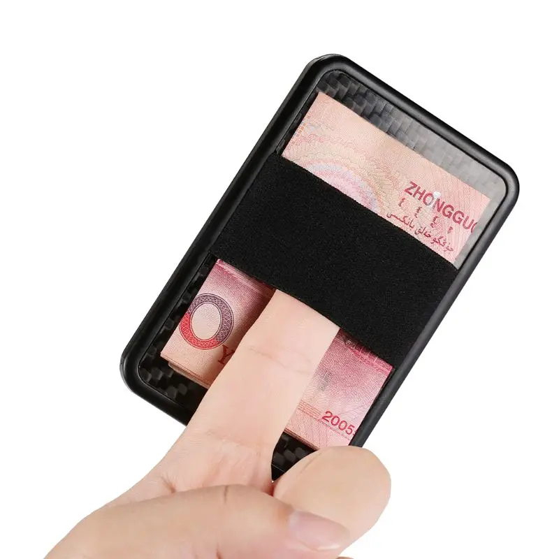 Черный ПВХ скользящий ID кредитный держатель для карт RFID Блокировка Протектор Эластичный Ремешок Зажим для денег кошелек карты Чехол