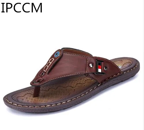 2019 летние пляжные мужские сланцы тапки из кожи пу сандалии на плоской подошве уличные резиновые стринги