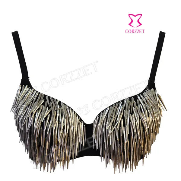 Женский бюстгальтер с шипами сексуальный пуш-ап в стиле панк золотыми черными