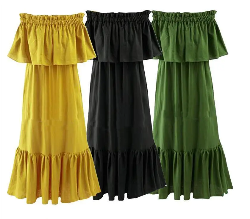 Sexy Summer Autumn Women Cotton The Word Shoulder Ruffles Casual Plus Size Slim Dress | Женская одежда