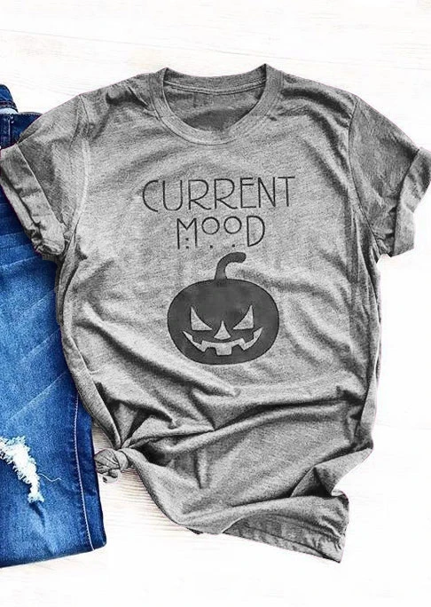 Женская Повседневная футболка с коротким рукавом и изображением тыквы для