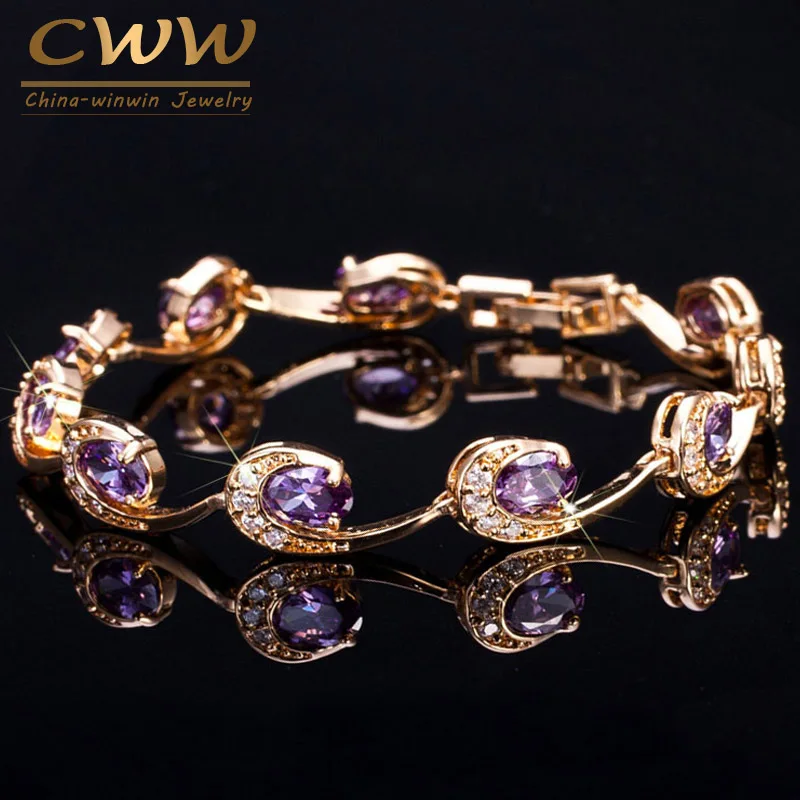 Женский браслет с фиолетовыми стразами CWWZircons ювелирное изделие цвета желтого