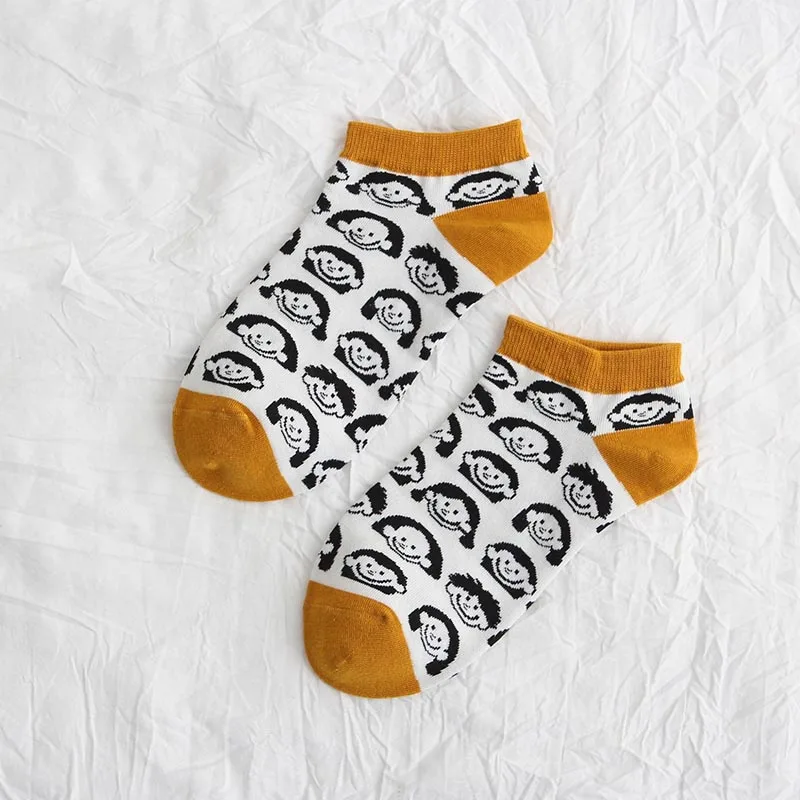 Летние носки, продукт, креативные, невидимые носки с граффити, хлопковые, Kawaii, с героями мультфильмов, в студенческом стиле, дышащие, Meia - Цвет: 3