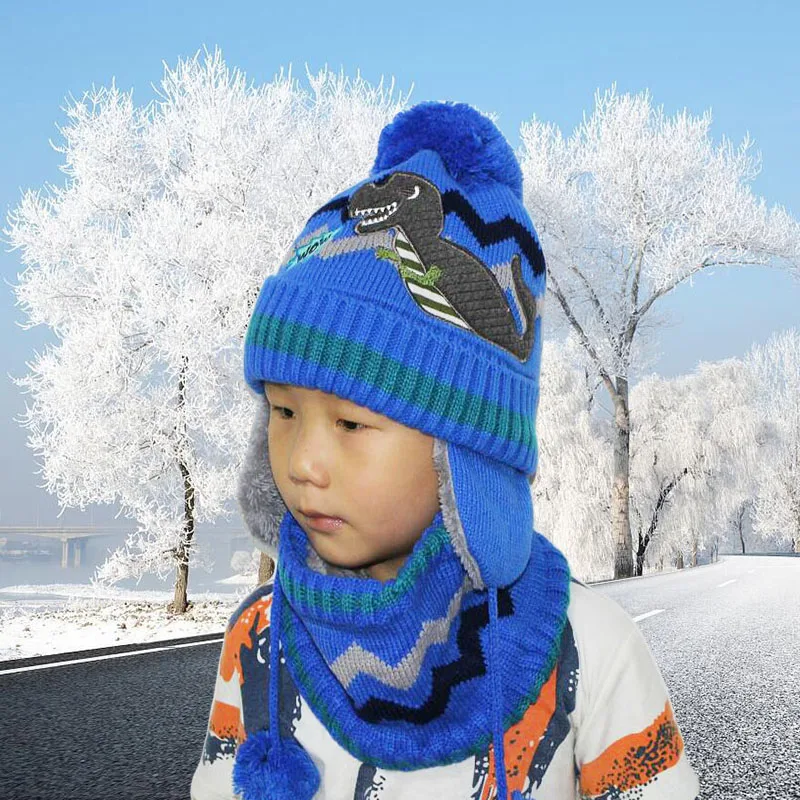 Толстые теплые зимние Шапки мальчиков головные уборы Skullies Beanies зимняя шапка
