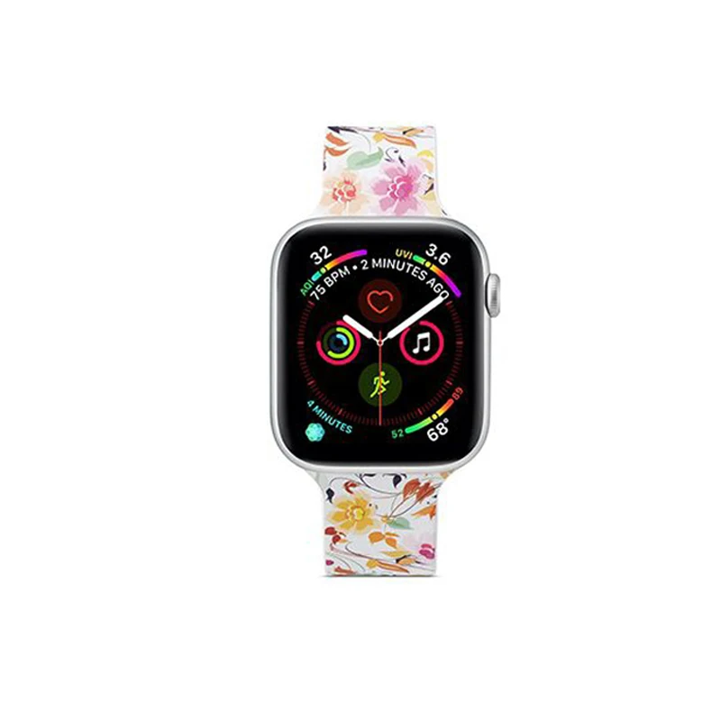020 Сменный силиконовый ремешок для Apple Watch 4 44 мм 40 мм браслет с цветочным принтом для iwatch серии 5 3 2 38 мм 42 мм браслеты - Цвет ремешка: 020