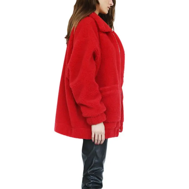 Женская Шуба на молнии с большим карманом зимняя теплая плюшевая шуба оверсайз