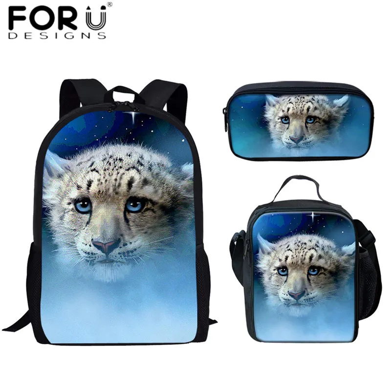 FORUDESIGNS/зимние леопардовые 3D школьные рюкзаки в виде животных, для женщин и детей, 3 шт./компл., рюкзаки, сумка для еды, пеналы для мальчиков, портфель - Цвет: HMC1401CGK