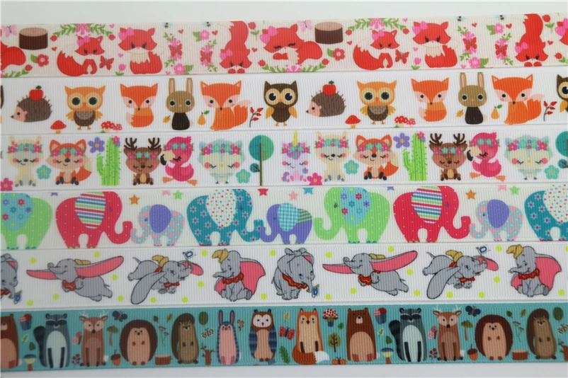 DHK 7/8 ''5 ярдов животные лиса слон печатных grosgrain ленточный аксессуар hairbow головные уборы украшения OEM C1623