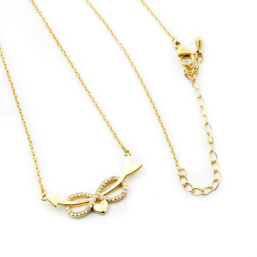 Fashion Cupid Arrow CZ Stone Infinity Knot Pendant Necklace Gifts For Lovers Tiny Heart Women Girls Good Luck Jewelry|gifts for lovers|fashion