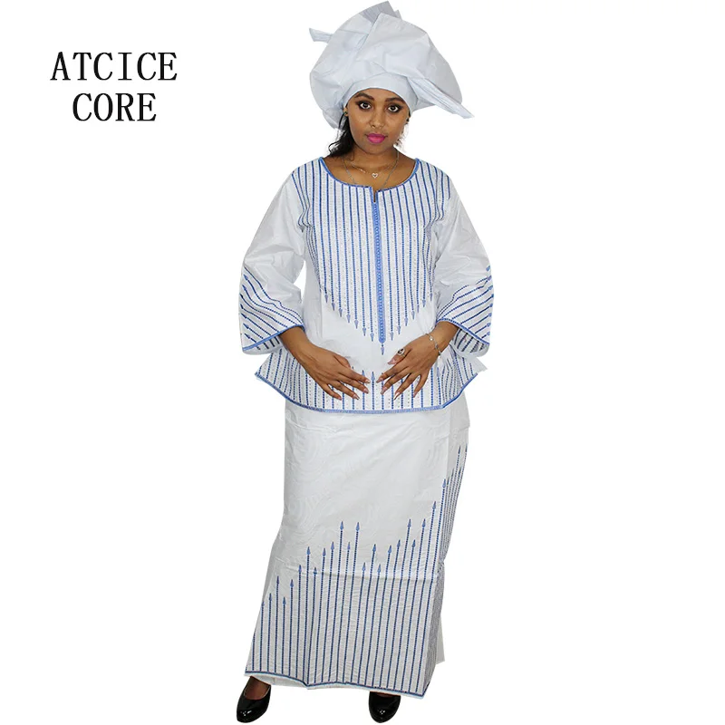 Африканские платья базин богатый вышивка дизайн топ с рэппером три шт. один