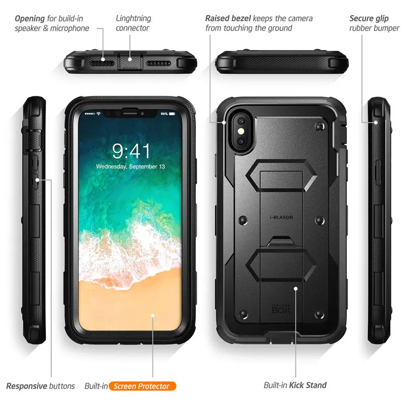 Для iphone Xs Max Чехол i-Blason Armorbox полный корпус сверхмощный ударопрочный чехол со встроенной защитой экрана и подставкой