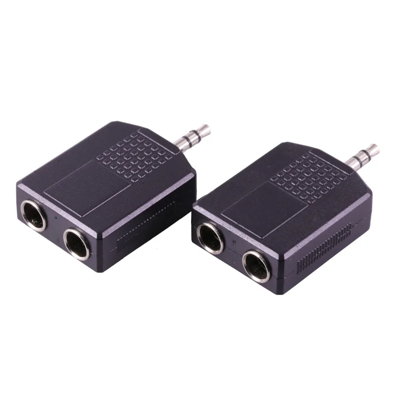 

100pcs/pcs Dual 6.35mm Mono Female Jacks to 3.5mm 3 Poles Stereo Male Plug Adapter 2xFemale 6.35mm to Male 3.5mm Audio Converter