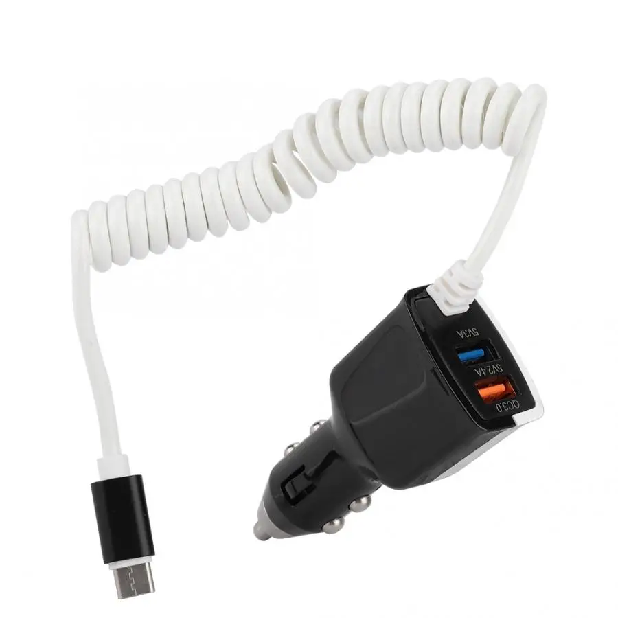 EC71 Type-C 3-port Car Charger for Mobile Phone Black and White | Электроника