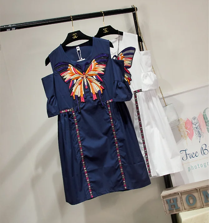 Летнее платье размера плюс для женщин с открытыми плечами свободного кроя