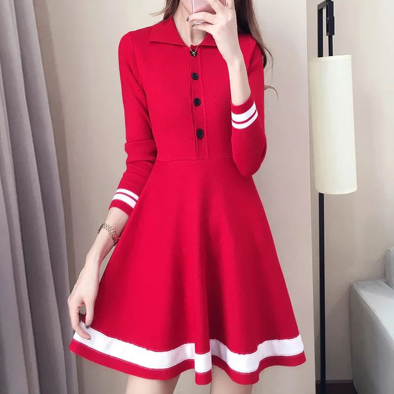 Новое модное женское трикотажное Плиссированное Платье Осень зима с длинным